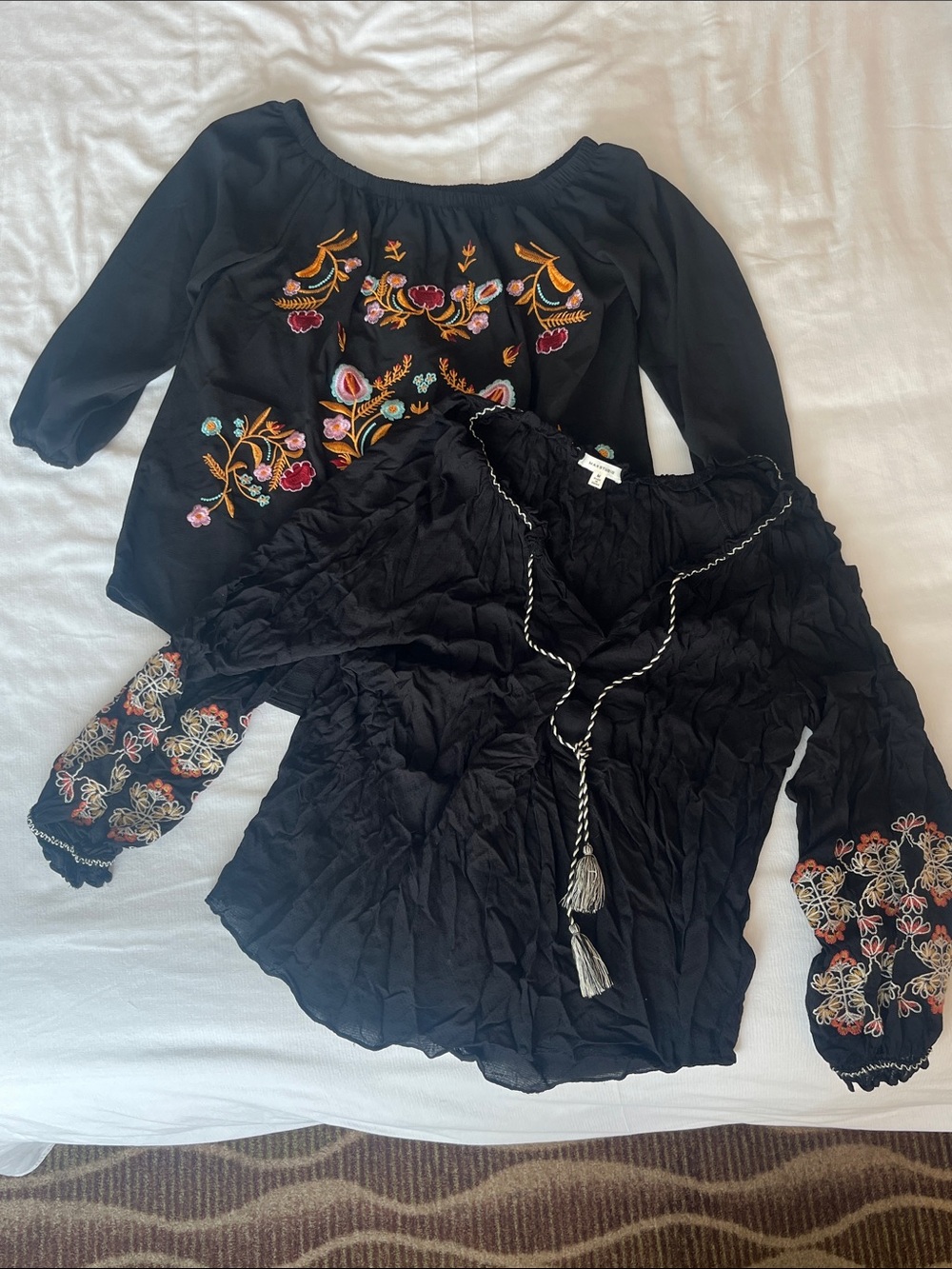 Set of black embroidered Bohemian tops